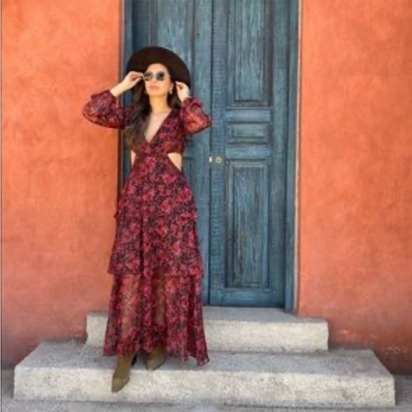 Floral Red Maxi Dress - Picture 1 of 7